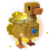 The Golden Goose pet in Grow a Garden, a radiant golden bird with blue diamond patterns, signifying its Divine rarity.